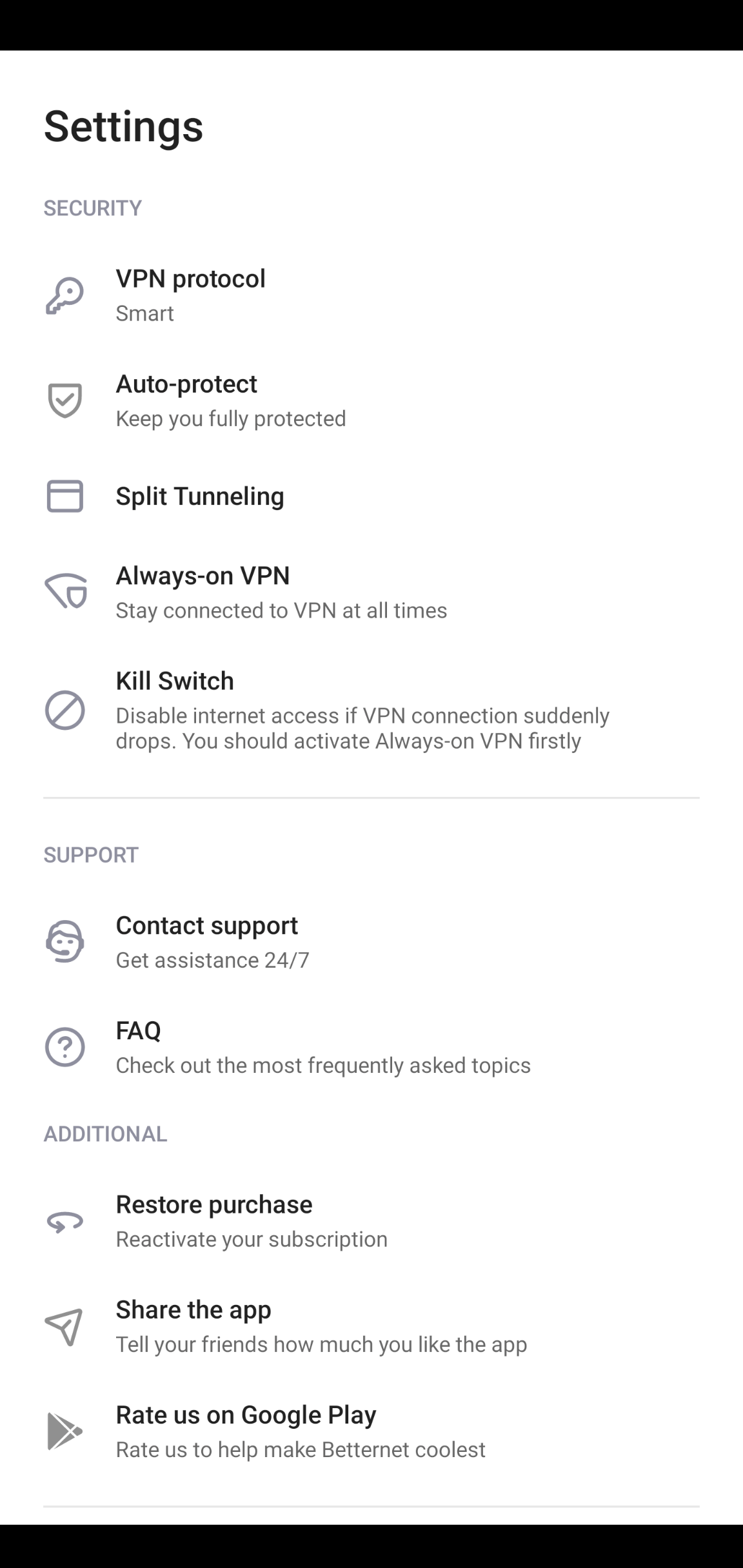 What do all these settings mean on my Android device? – Betternet